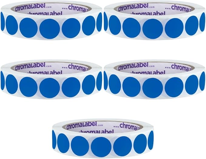 ChromaLabel 3/4 Inch Round Colored Stickers, Removable Sticky Dots Color Coding Labels, Ideal Dot Stickers for Arts and Crafts - 1000 Colored Labels per Roll, Dark Blue Sticker Dots - Case of 5