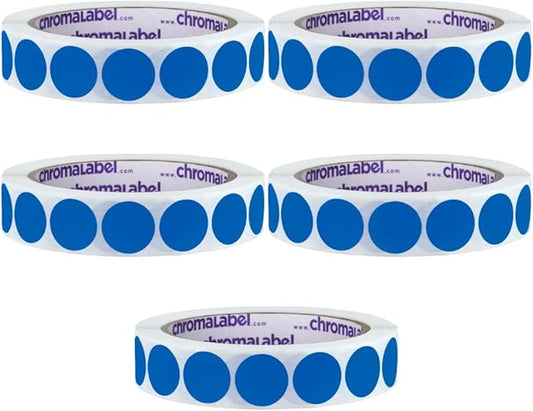 ChromaLabel 3/4 Inch Round Colored Stickers, Removable Sticky Dots Color Coding Labels, Ideal Dot Stickers for Arts and Crafts - 1000 Colored Labels per Roll, Dark Blue Sticker Dots - Case of 5