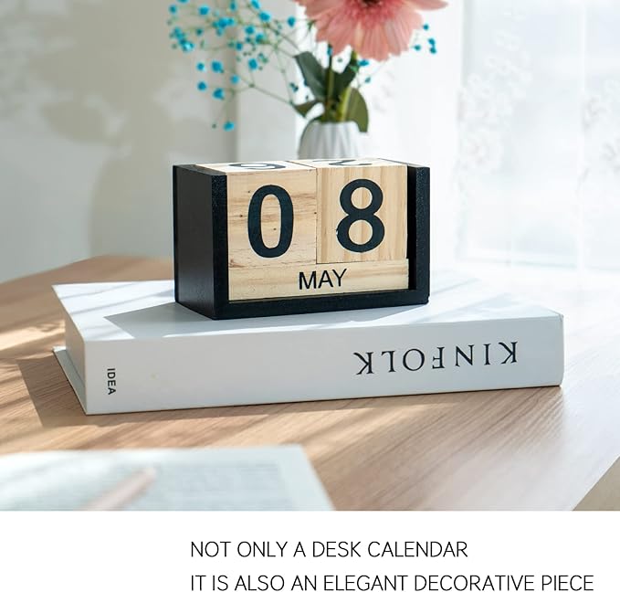 Notakia Wooden Gaobei Desk Blocks Calendar Perpetual Block Month Date Display (Large Black Wood Color)
