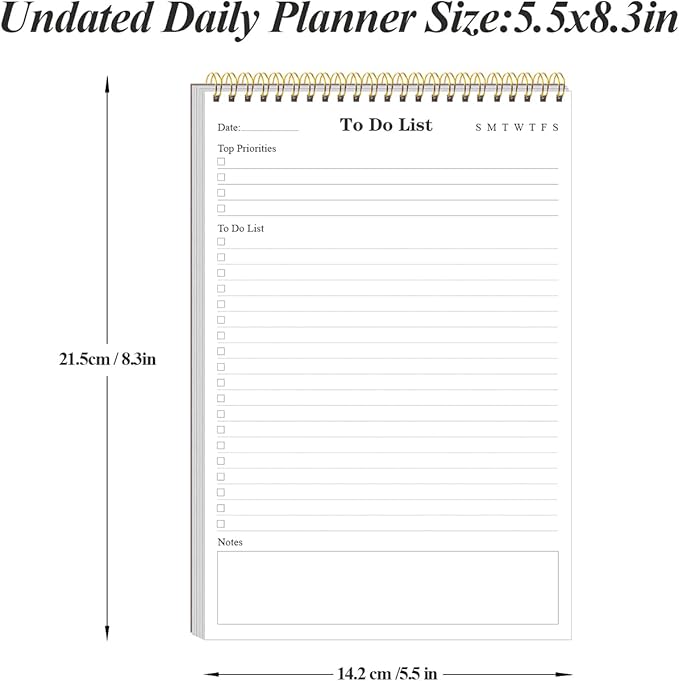 Yaridar To Do List Notepad - A5 Undated Daily Planner, 50 Sheets To Do List Notebook for Work, Spiral Waterproof Notepad for Office Supplies, School Planner, 5.8" x 8.3"