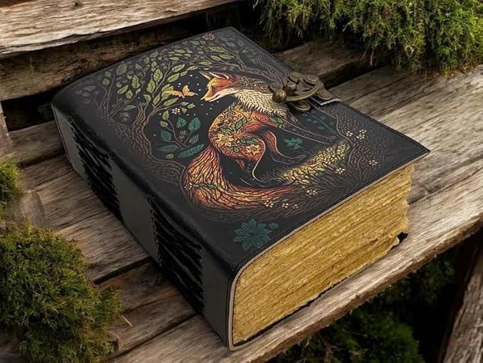 SH SHIFAA HANDICRAFT Fox Leather Journal Book of Shadows Notebook Handmade Daily Notepads for Men & Women Blank Paper 7x5 Inches - Best Gift for Art Sketchbook & Notebook (Fox Print 400 Pages)