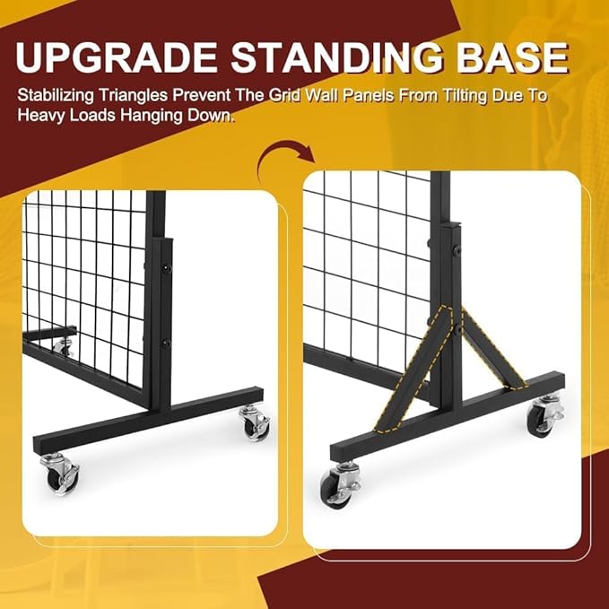 2 Packs 3' x 6' Grid Wall Panels Standing Wire Grid, Study Display Rack with T-Base Wheels Freestanding Gridwall Panel Tower for Shows, Black
