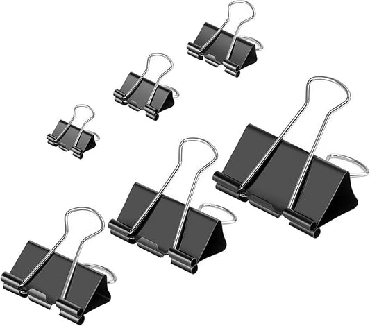 OWLKELA 240 Pcs Black Binder Clips, Paper Clamps, Paper Binder Clip, Assorted Sizes, Metal Black Binder Clips, Ideal for Office, Home and School Supplies