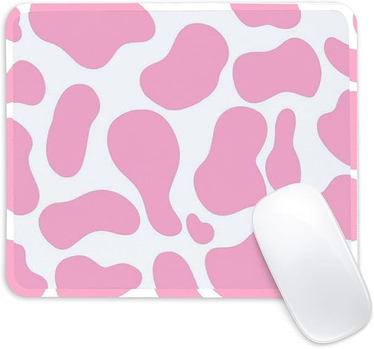 Pink Cow Pattern Square Mouse Pad,Non-Slip Rubber Base Mouse Pad,Home Office Decoration Desktop Accessory,Laptop Mouse Pad for Office Laptops,9.4x7.8x0.12inch.