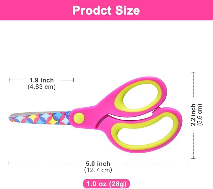Kids Scissors - Safety Toddler Children Scissors with Blunt Tip - Fun Print Blade - Soft Grip, Great for DIY, Arts, Home, School Classroom Supplies, Assorted Color, 6-Pack