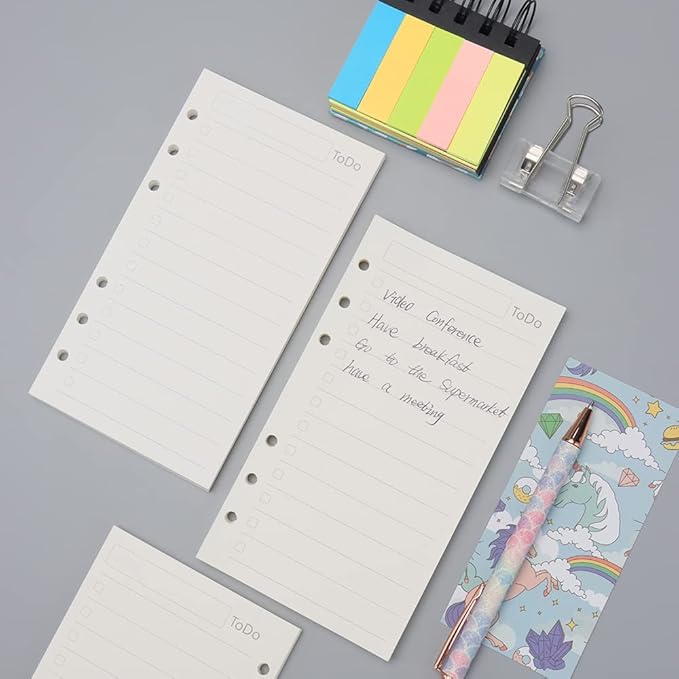A6 To Do List Refill Paper 3 Pack Binder Inserts 6-Hole Punched Filler Paper Planner Refills, 135 Sheets/270 Pages Refillable Planner Binder Paper for A6 Planner Inserts (A6, To Do List)