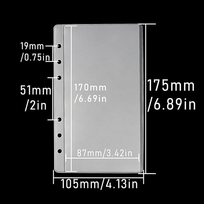 NatSumeBasics 24 A6 Binder Pockets, Cash Envelopes, 3.5" x 6.5" Frost Sleeves Sheet Protector, 6 Rings Binder Sleeve for Organizer, Photos Cards Bills (A6)