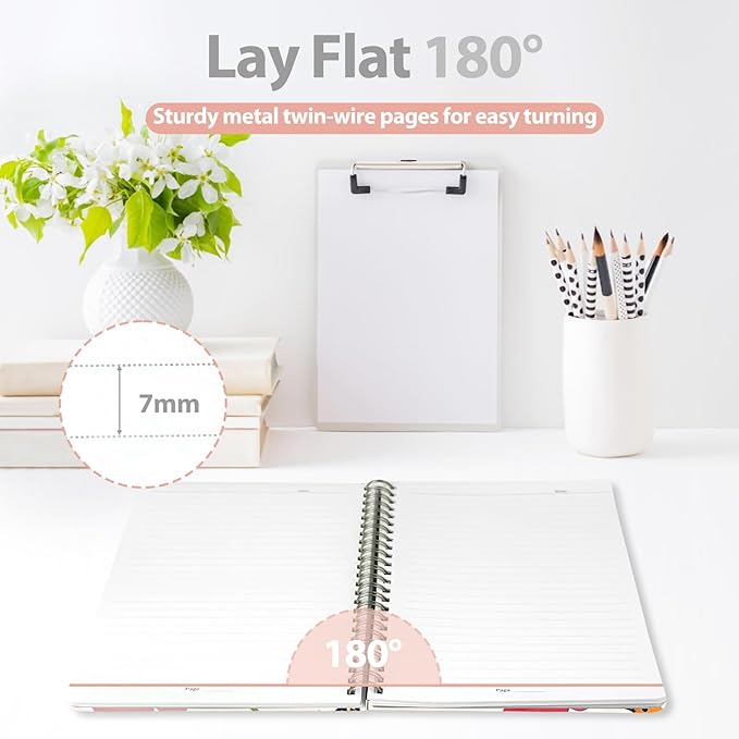 VALOME Journaling Notebooks, A5 Lined Spiral Notebook for Women & Men, 146 Pages College Ruled Hardcover Note Book for Work, Note Taking, Journaling, School, Writing (Flower-A)