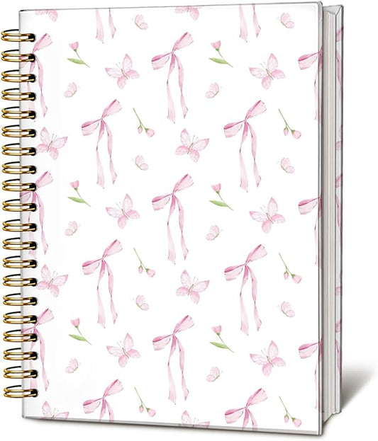 Pink Bow Floral Journal, Floral Botanical Notebook,Preppy Gifts for Women, Hardcover Spiral Notebook 80 Sheets -160 Pages 5.5x8.3 Inch