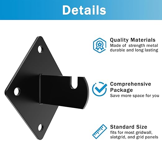 25 Pcs Gridwall Mount Brackets with Screws Metal Grid Panel Wall Mount Bracket Gridwall Brackets for Grid Panels Clothing Store Cloakroom Retail Display Wall