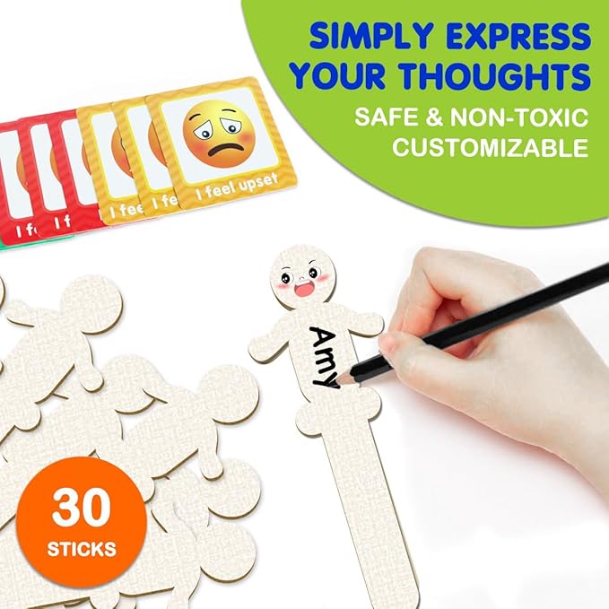 Eamay Emotions and Feelings Pocket Chart for Kids with 31 Cards,Social Emotional Learning Pocket Chart for Classroom and Home-School,Blue