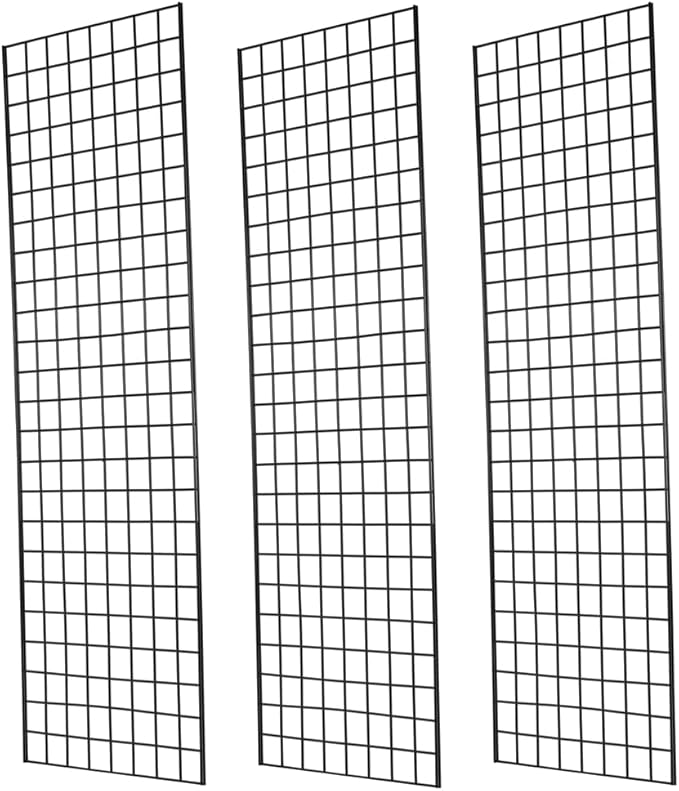 Heavy Duty Gridwall Panels Commercial Grade Grid Panel for Retail Display Wall, 2' Width x 6' Height, Black (Pack of 3)