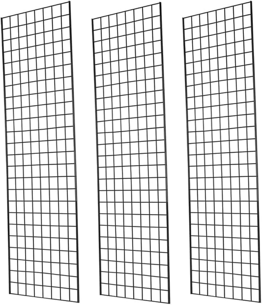 Heavy Duty Gridwall Panels Commercial Grade Grid Panel for Retail Display Wall, 2' Width x 6' Height, Black (Pack of 3)