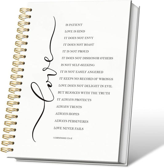 1 Corinthians 13:4-8 Christian Spiral Notebooks, Love Is Patient Love Is Kind Bible Verse Lined Notebook Hardcover, Religious Scripture College Ruled Notebook Journal for Writing, 5.5x8.3