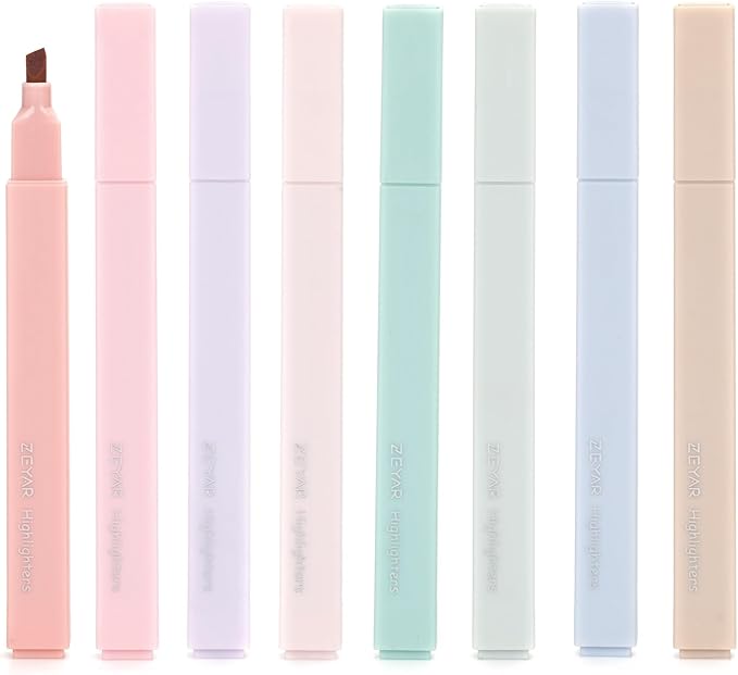 ZEYAR Aesthetic Cute Highlighter Pens, Cream colors, Chisel Tip, Water Based, Quick Dry, No Bleed for bible, four seasons color series (8 Spring Colors)