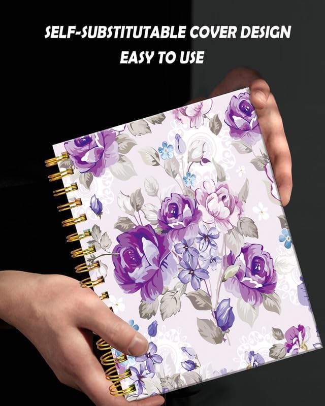 Spiral Journal Notebook for Women,A5 College Ruled Notebooks 6"x 8.4", 120 Pages (60 Sheets) Lined Journal with Premium Thick Paper,Perfect for School Office Home(Watercolor Flowers Rose Lavender)