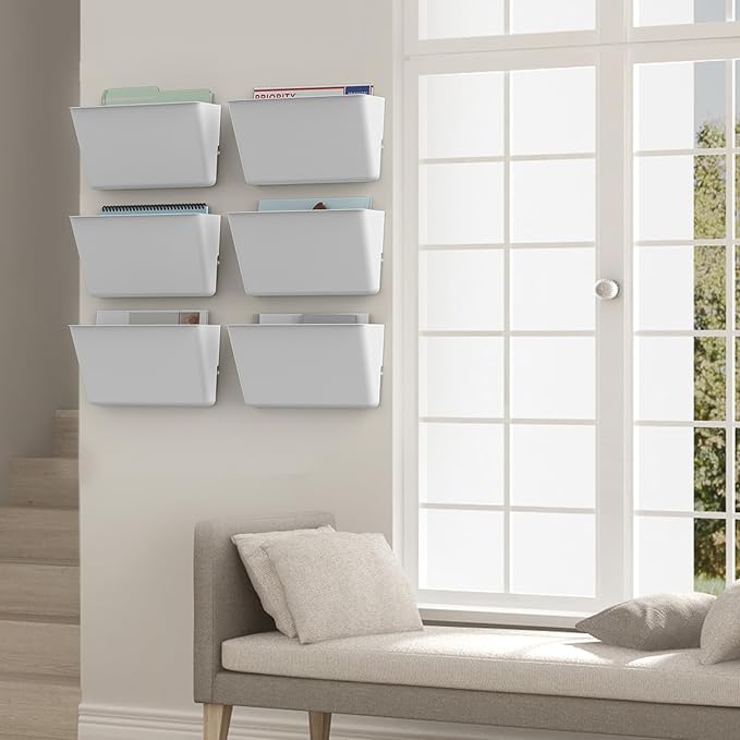 Clear Acrylic Single Pocket, Plastic Hanging Wall Mount File Holder for Office Home (White, 2 Pack)