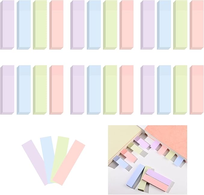 BAYTORY 6 Pads Pastel Index Tabs, Small Sticky Notes, 4 Colors Self-Stick Note Pads, Easy to Post for School Office Notebook (3x0.7 Inch)