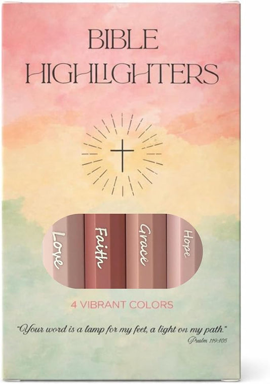 Sixhaven Bible Highlighters No Bleed - Pink - Pastel Highlighters Set of 4 - Chisel Tip Highlighter for Bible Study Supplies - Hope Faith Grace Love Markers - Journaling Supplies for Women & Men