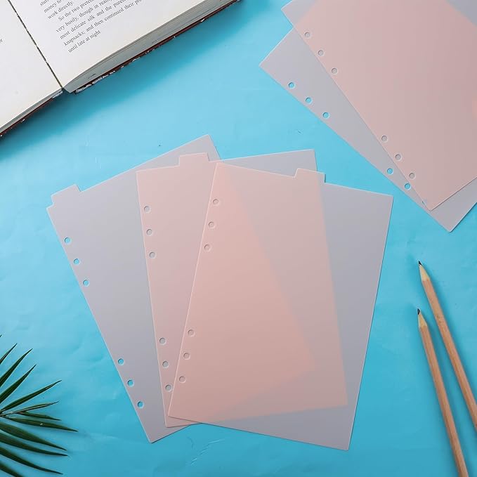 2 Set 6-Ring A5 Binder Dividers, Top 5 Tabs Plastic Binder Index Dividers for 6-Holes Ring Binders, Planner Insets Pink Vertical Tabs Divider Page Protectors for School Office Home Notebook Planner