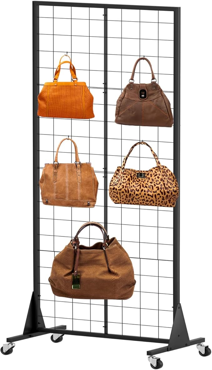 Gridwall Panel Display Stand, 2'x5.5' Heavy Duty Floor Standing Rack with Detachable Girdwall, Movable Silent Wheel, Easy to Transport, Ideal for Retail & Craft Fairs