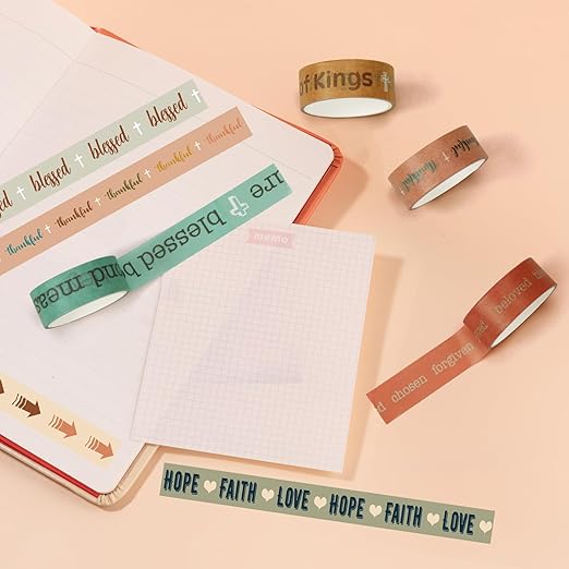 Janlaugh 24 Rolls Christian Washi Tape Gifts Bulk Bible Religious Inspirational Scripture Supplies Boho Verse Washi Tape for Bible Journaling Study Crafting Easter DIY Gifts