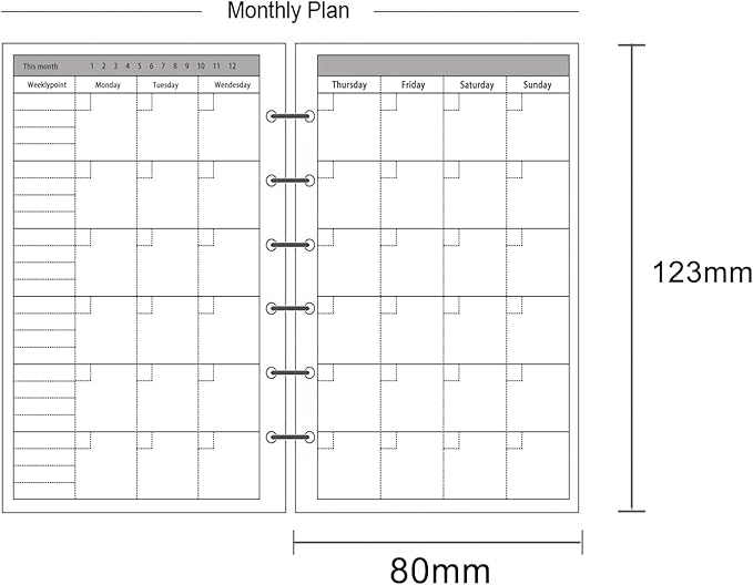 A7 Planner Refills, 3 Pack 135 Sheets/270 Pages Monthly Plan Paper for Binder Journal Notebook (4.72'' x 3.34'')