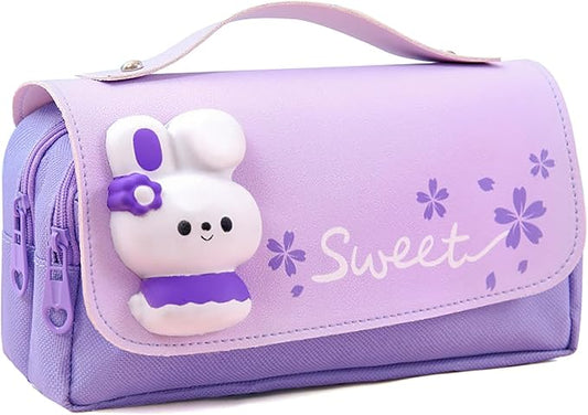 MCWTH Pencil Case for Girls, Kids Large Capacity Cute Pencil Box with Compartments School Organizer Pen Pouch (Sakura Purple)