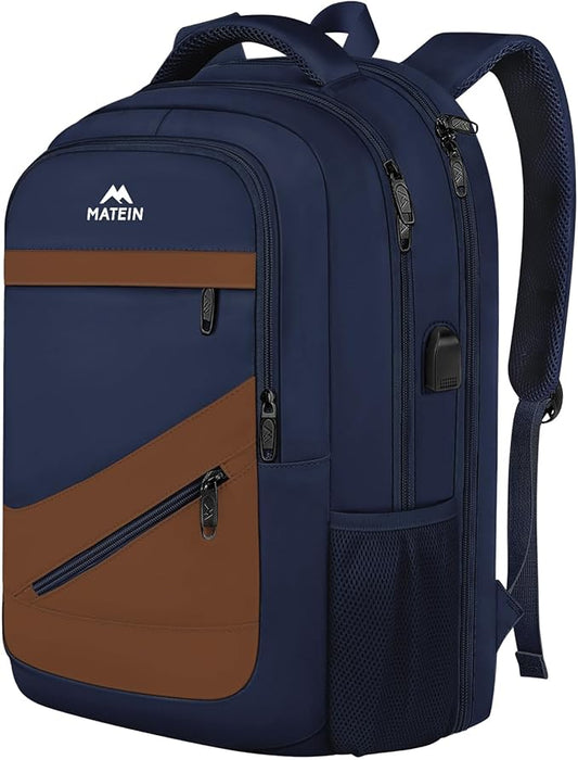 MATEIN Travel Backpack for Men with USB Charging Port, TSA Friendly Carry On 17.3 Inch Laptop Backpack with Luggage Strap, Water Resistant Flight Approved Work Business College Daypack Bag for Men