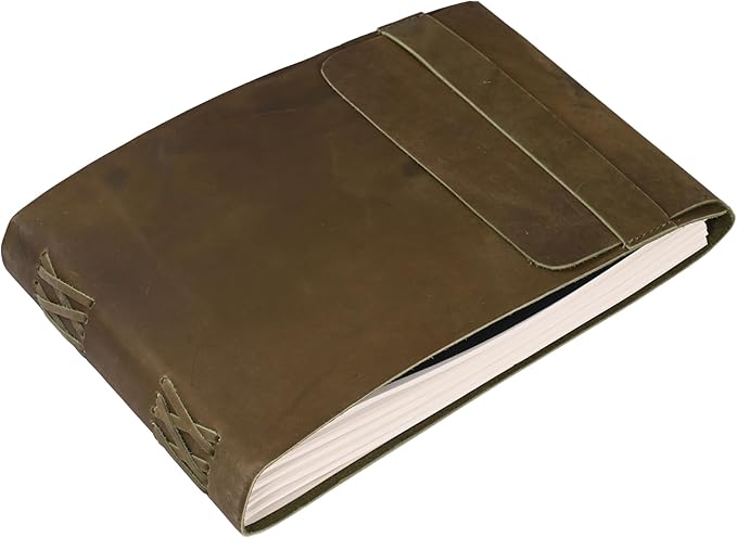 Leather Journal Daily Travel Diary, Handmade Vintage Bound Rustic Notebook, Genuine Buffalo Leather-Premium Quality Lined/Unlined, Brown/Cream,Deckled Edged Paper/Antique key, Art Sketchbook, Brown (7x10 Inches - Cream Unlined Green)
