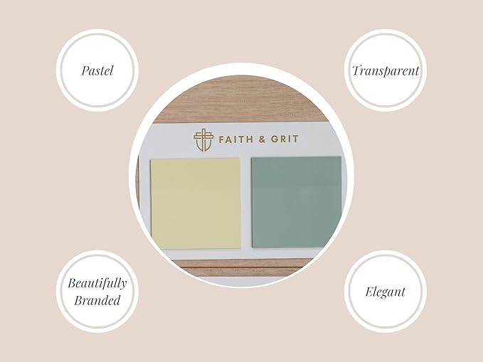 FAITH & GRIT Sticky Transparent 3x3 Pastel Notes for Bible Study Supplies, Journaling Supplies, Book Accessories - Ideal for Note Taking with Ball Point Pen, Annotations