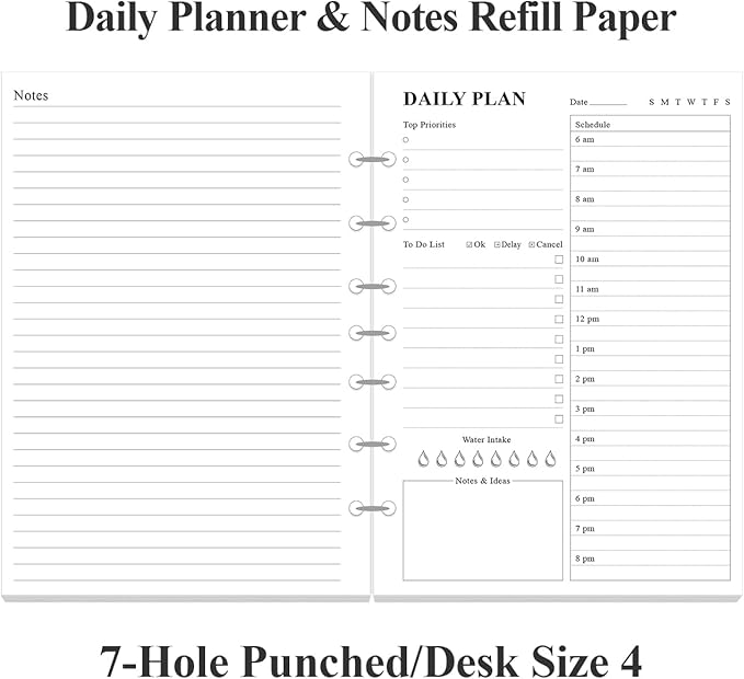 (3-Pack) 7-Hole Undated Daily Planner Refill - A5 To Do List Insert, 300 Sheets/600 Pages Planner and Lined Refill, 6-Hole Punched, 100 gsm White Paper, 5.8'' x 8.3''