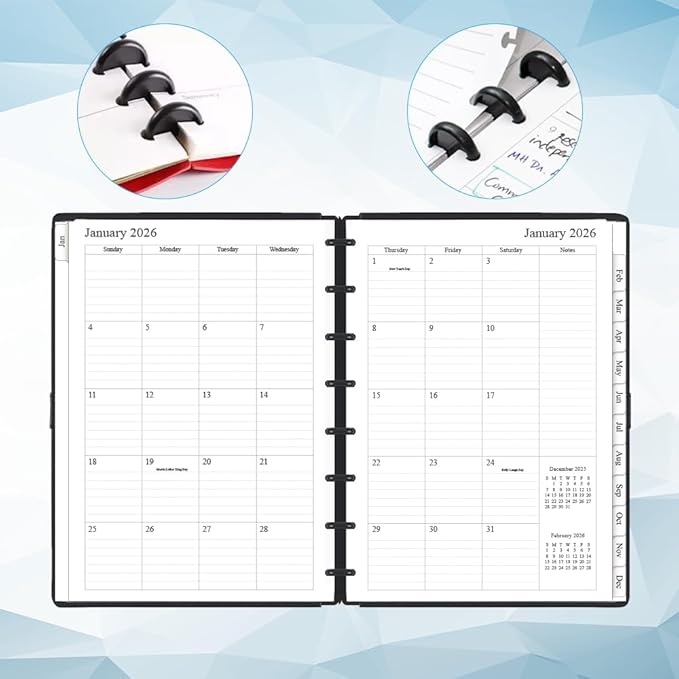 2026 Monthly Planner Refills, Two Pages Per Month,Jan 2026 to Dec 2026, A5 Size,5.8" x 8.25",8-Discbound，2026 Monthly Planner Inserts