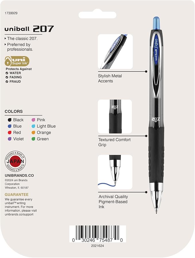 uniball 207 Fashion Retractable Gel Pens,Medium Point (0.7mm),Assorted,(Pack of 16)