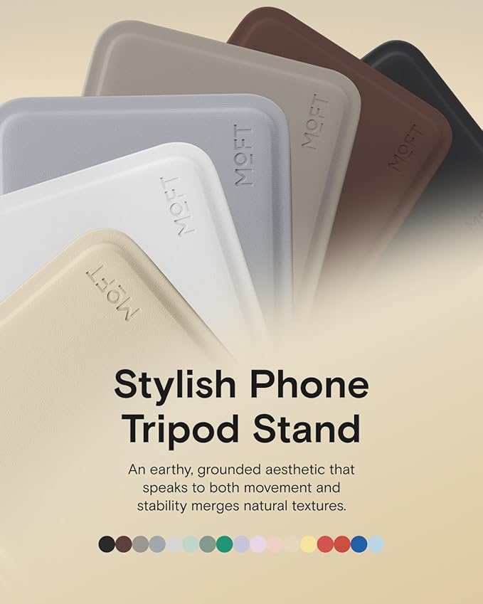 MOFT Phone Stand, Magnetic Phone Tripod Stand Stain-Resistant MOVAS Leather & Angle Adjustment & Strong Magnets Tripod for iPhone 17/16/15/14/13/12 (Included Metal Ring)-Cement