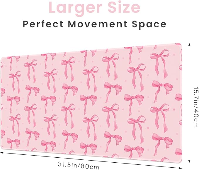 Pink Bows Mouse Pad for Computer Laptop PC, Non-Slip Rubber Base Gaming Mousepad, XL Large 31.5 x 15.7in Full Desk Mat Pink Keyboard Mat Cute Computer Mouse Pad Home Office Decor Accessories