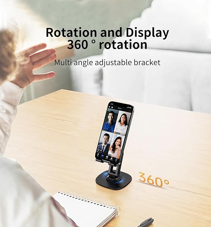 360° Degree Rotating Mobile Phone Holder,Fully Adjustable Foldable Desktop Phone Holder Stand Base,Foldable Desktop Cell Phone Stands for iPhone17 16 15 Pro Xr Xs Max X Plus iPad Samsung(K69-Black)