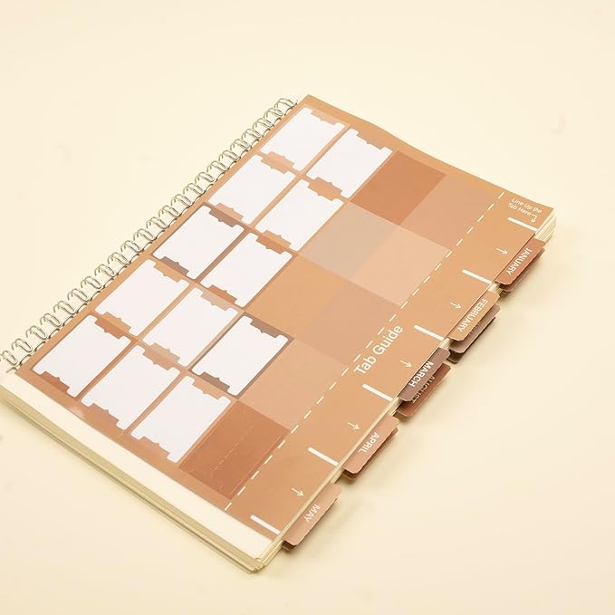 Lumintutu Laminated Planner Monthly Stickers,40 Adhesive Plan Tabs for Notebooks (2 Sets 12 Month Tabs and 16 Blank Tabs), Calendar Monthly Divider Set (Cappuccino)