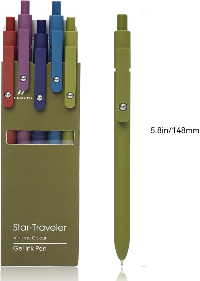 Gel Pens, 5 Pcs 0.5mm Quick Dry Black Ink Fine Point Smooth Writing with Silicone Grip,High-End Series Metal Clip Retractable Pens for Journaling Note Taking (Vintage)