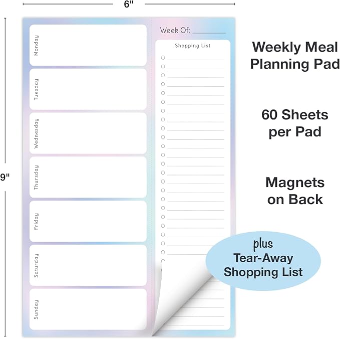 Global Printed Products 6" x 9" Vertical Meal Planning Pad, 60-Sheets, Pastel