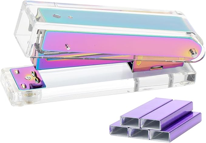 Clear Acrylic Rainbow Stapler Colorful Desktop Staplers with Classic Modern Design Sleek Office and Desk Accessories Gift Idea (Rainbow)