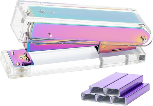 Clear Acrylic Rainbow Stapler Colorful Desktop Staplers with Classic Modern Design Sleek Office and Desk Accessories Gift Idea (Rainbow)