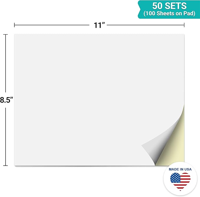 321Done 2-Part Blank Carbonless Notepad, 8.5x11 Landscape, Made in USA, Carbon Free Duplicate Copy Padfor Sketching, Drawing, Drafting, Memo, Notes (50 Sets) White/Yellow
