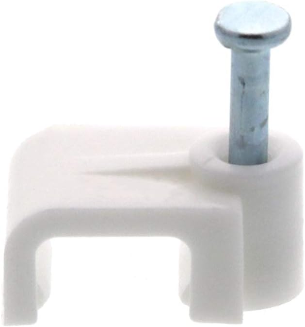 Secure 8mm White Flat Nail Cable Clip for Coax, Ethernet, and Telephone Cable Management - 100 Pack