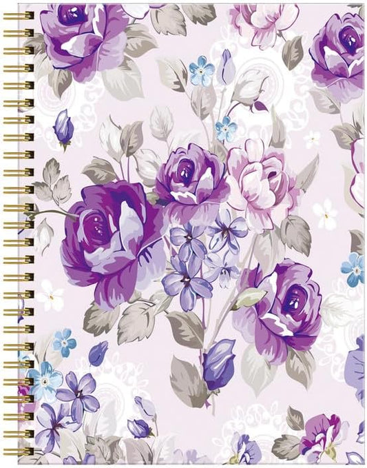 Spiral Journal Notebook for Women,A5 College Ruled Notebooks 6"x 8.4", 120 Pages (60 Sheets) Lined Journal with Premium Thick Paper,Perfect for School Office Home(Watercolor Flowers Rose Lavender)
