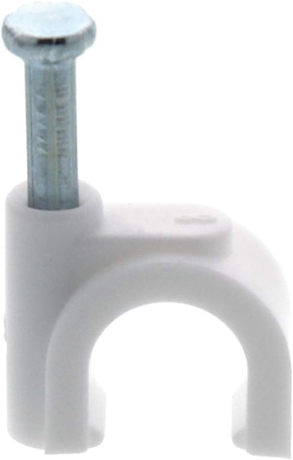 Secure 8mm White Round Nail Cable Clip for Coax, Ethernet, and Telephone Cable Management - 100 Pack