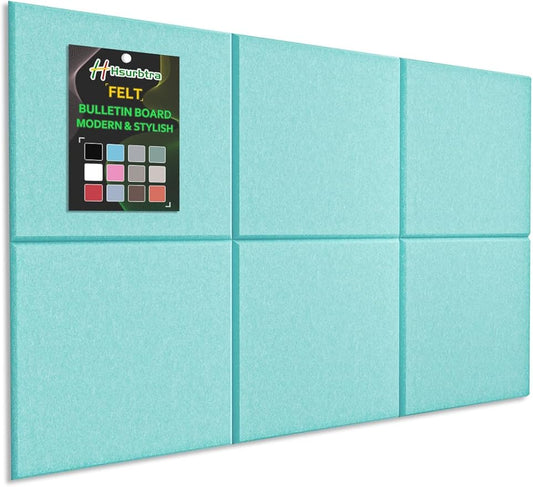 Hsurbtra Large Cork Board for Wall 36 x 24 Inch, 6 Pack Felt Bulletin Notice Board with Pushpins for Office Home School Farmhouse Wall Decor, Lake Blue