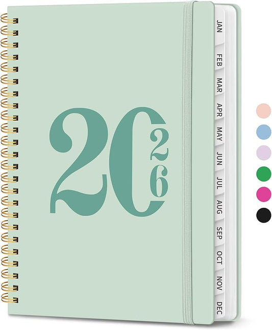 2026 Planner, Weekly and Monthly Calender Planner, Jan 2026 to Dec 2026, Hardcover 2026 Calendar Book with Tabs & Inner Pocket, Office Home School Supplies for Women & Men - A5 (6.3" x 8.5"), Mint