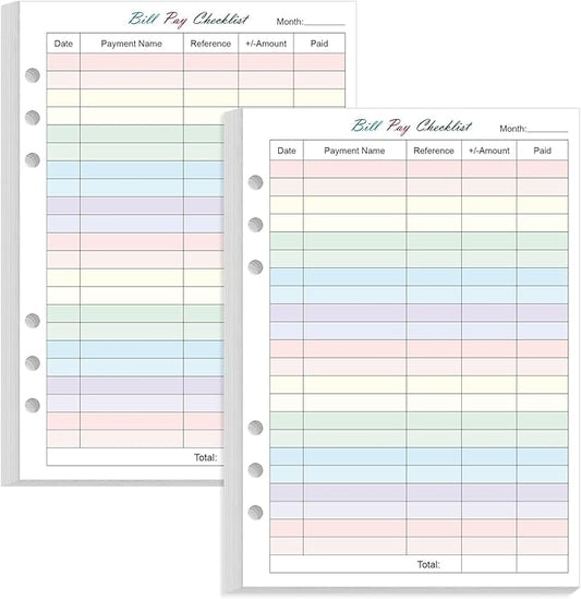 (2-Pack) Payment Checklist Refills - 100 Sheets/200 Pages Colorful Monthly Budget Forms for A5 Binder, 6 Hole Punched, 100 gsm White Paper, 5.8" x 8.3"