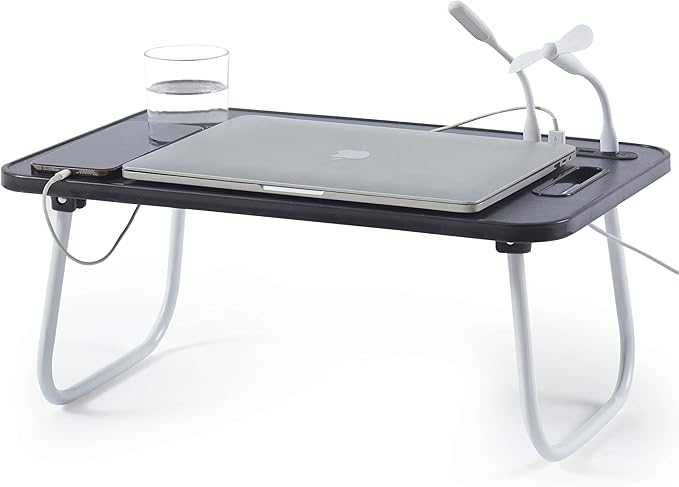 Nestl Foldable Lap Desk - Portable Laptop Stand for Bed, Couch, Work, Reading & Writing - USB Ports, Small Laptop Tray, Black